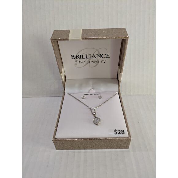 Necklace and Earing Set‎ Heart Sterling Silver Simulated Diamond Brilliance 925 - Picture 1 of 12